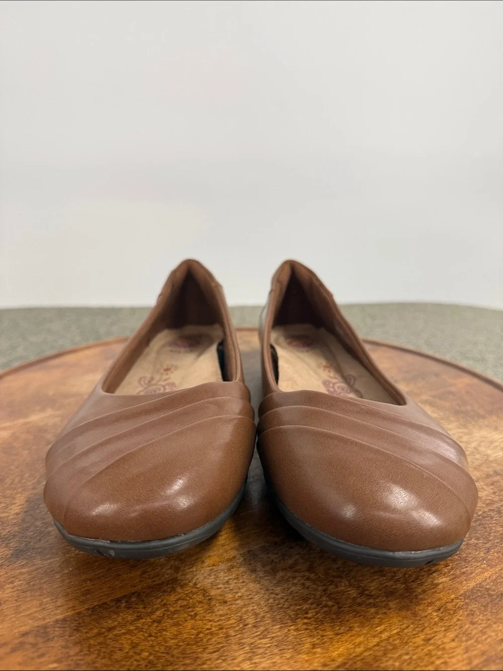 Earth Spirit Shoe Wm 9.5 Brown Faux Leather Slip-On Ballet Flats Gelron Comfort